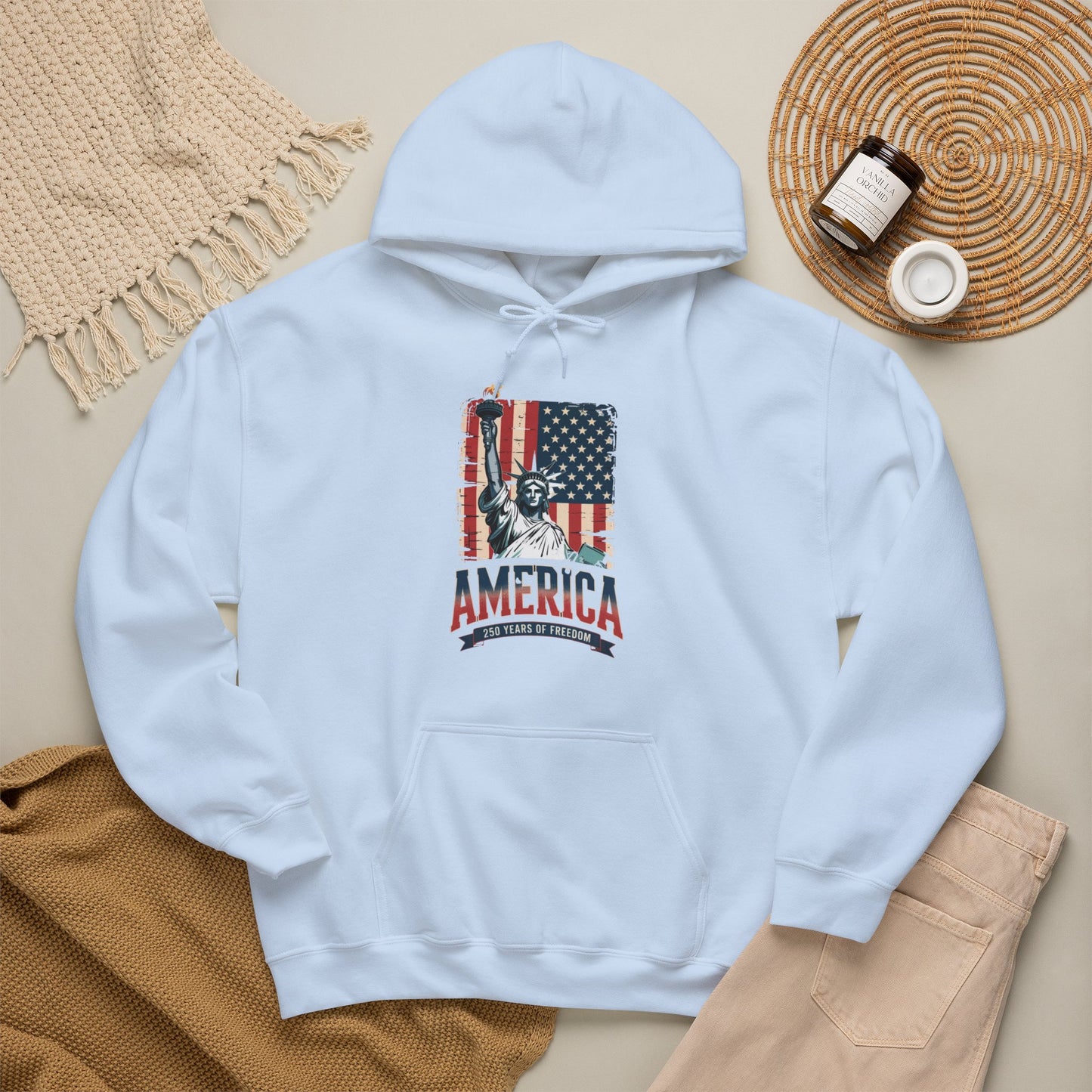 #250 Statue of Liberty American Flag 'America' Patriotic Independence Day Hoodie
