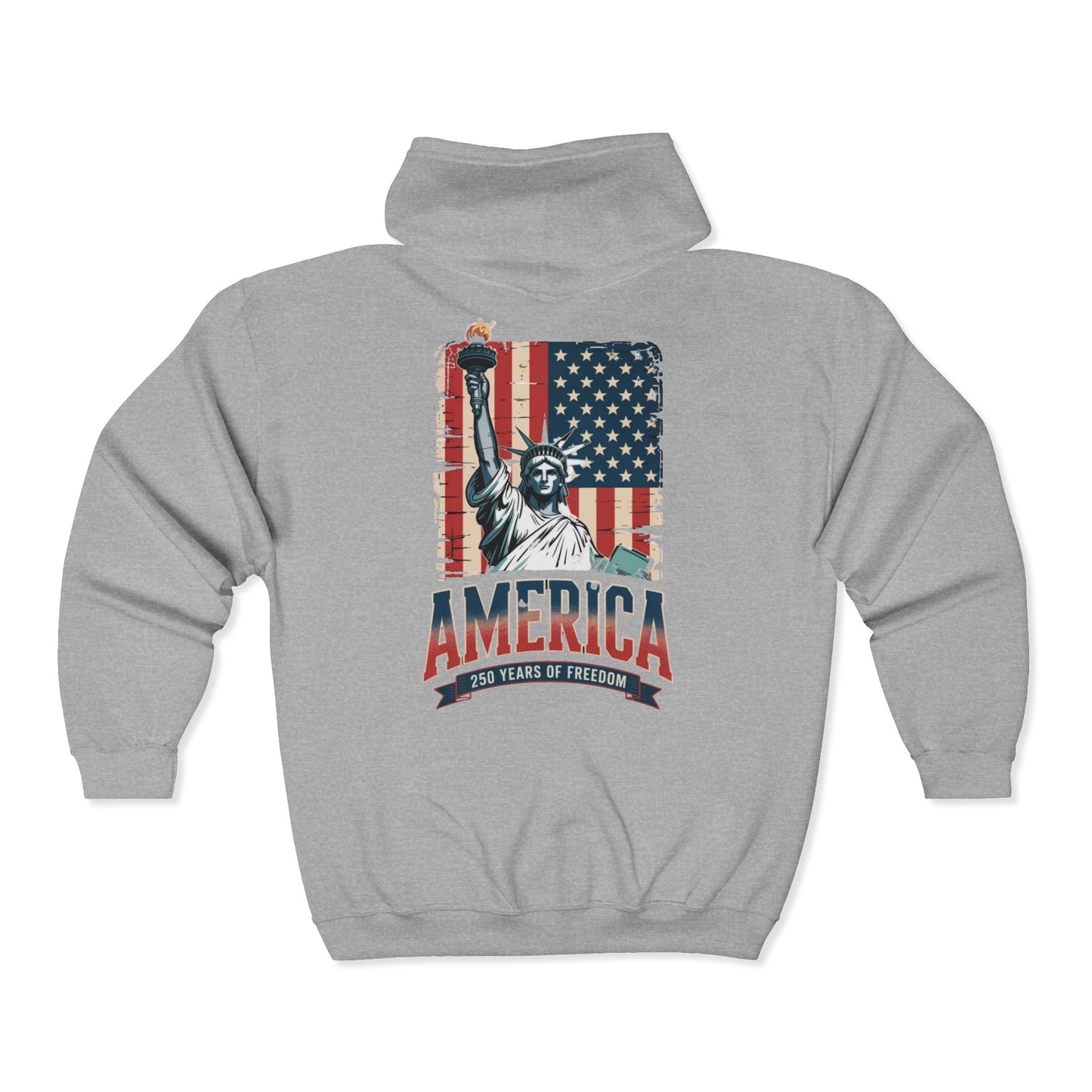 #250 Statue of Liberty American Flag 'America' Patriotic Independence Day Zip Hoodie