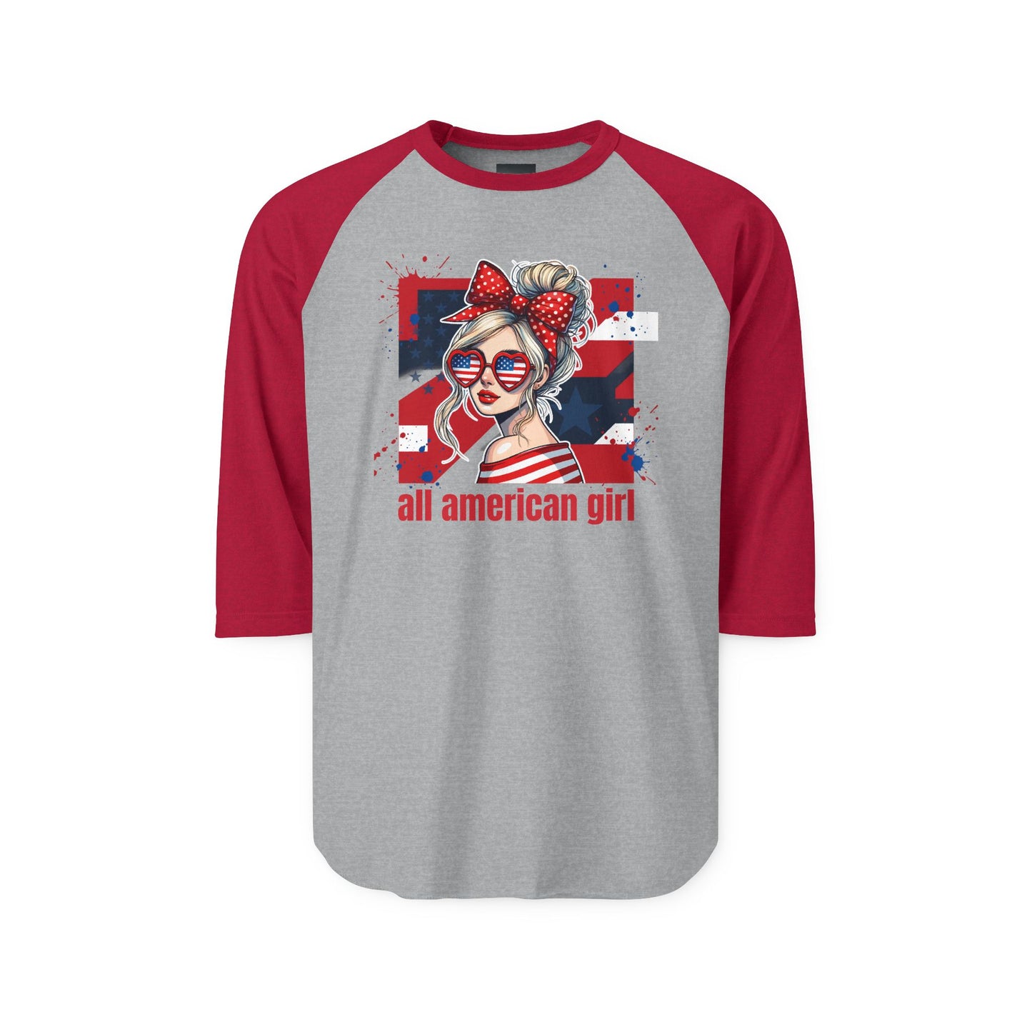 #250 All American Girl Patriotic Raglan 3/4 Sleeve Baseball Tee