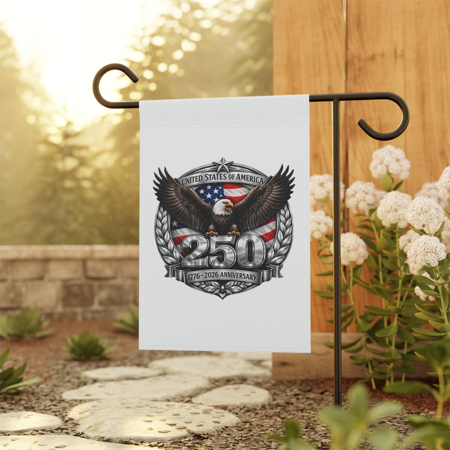 #250 Patriotic Bald Eagle 250 United States Emblem Garden Flag — House Banner