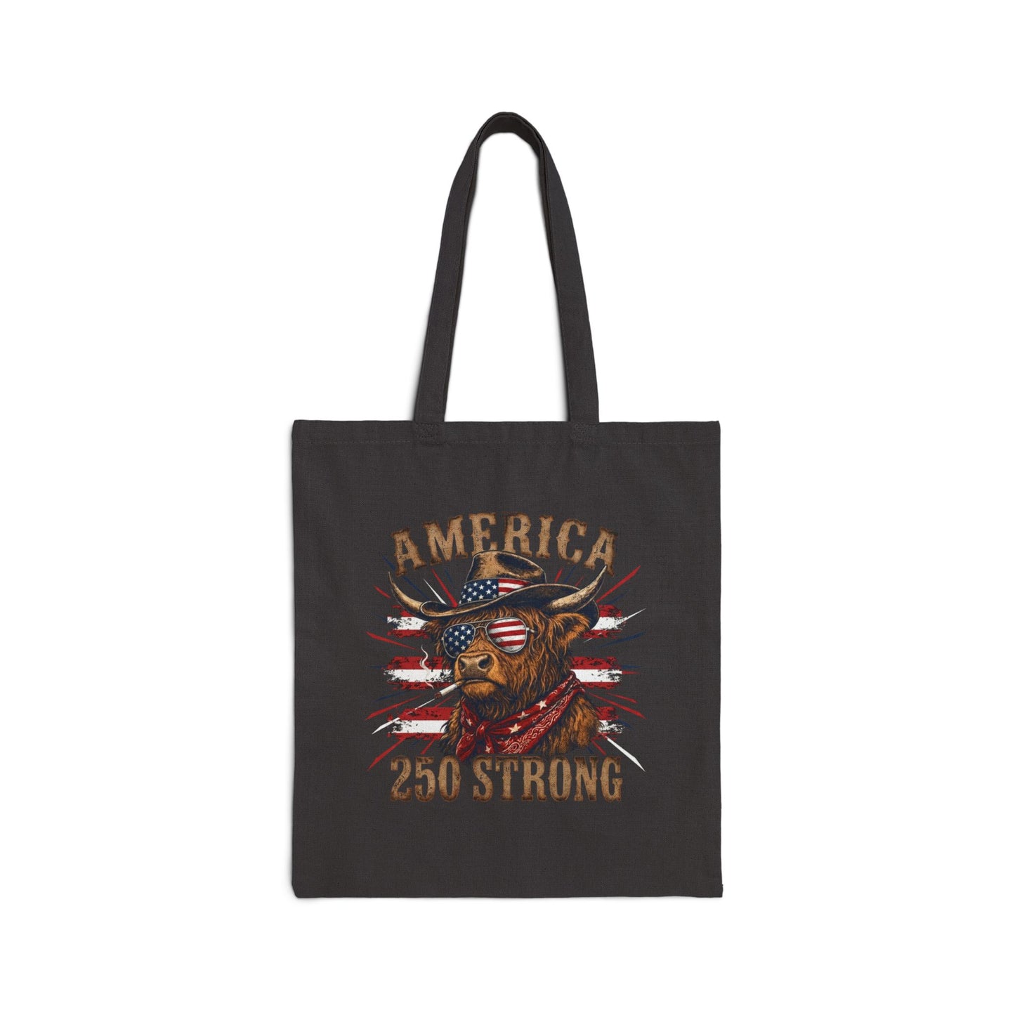 #250 America 250 Strong Patriotic Bull with American Flag Canvas Tote Bag