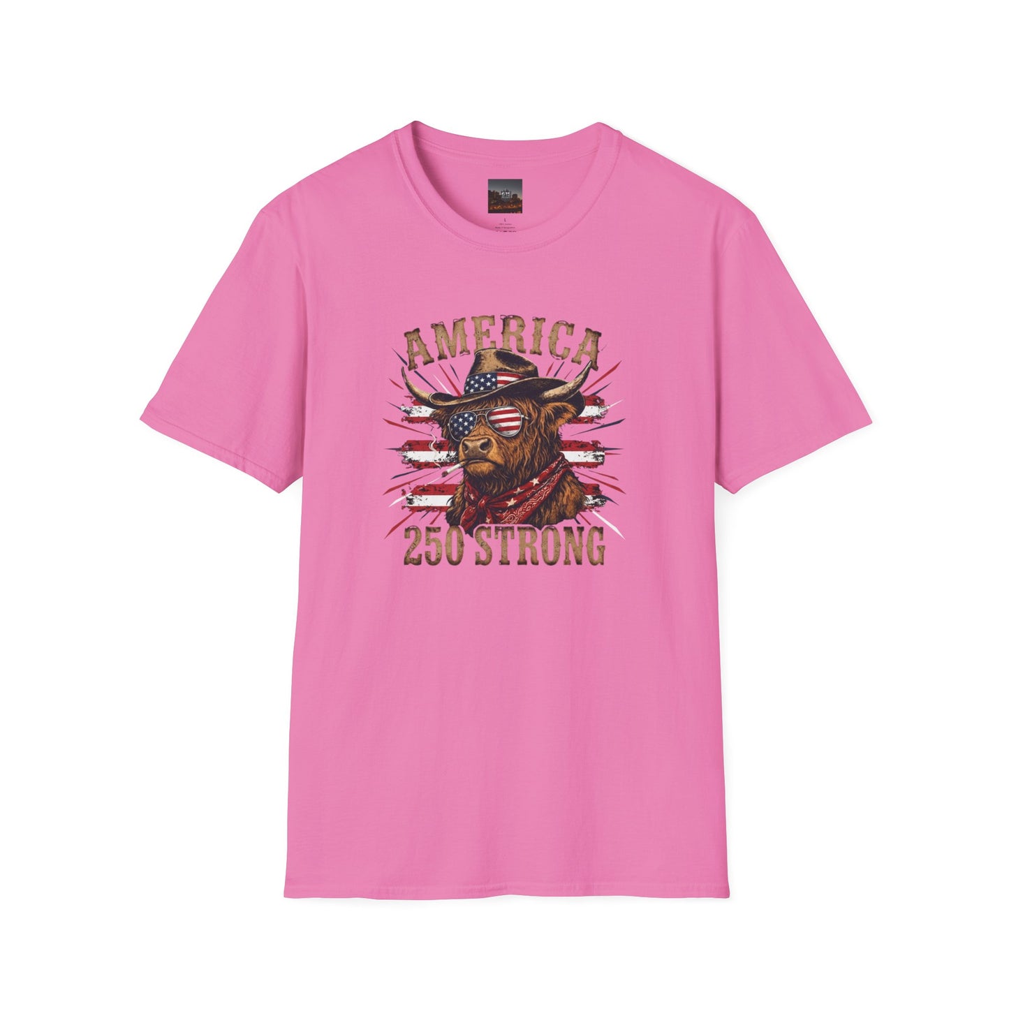 #250 America 250 Strong Patriotic Bull with American Flag T-Shirt