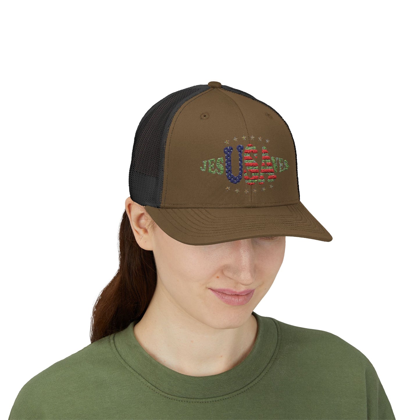 JesUSAves Patriotic Snapback Trucker Cap American Flag Christian Faith