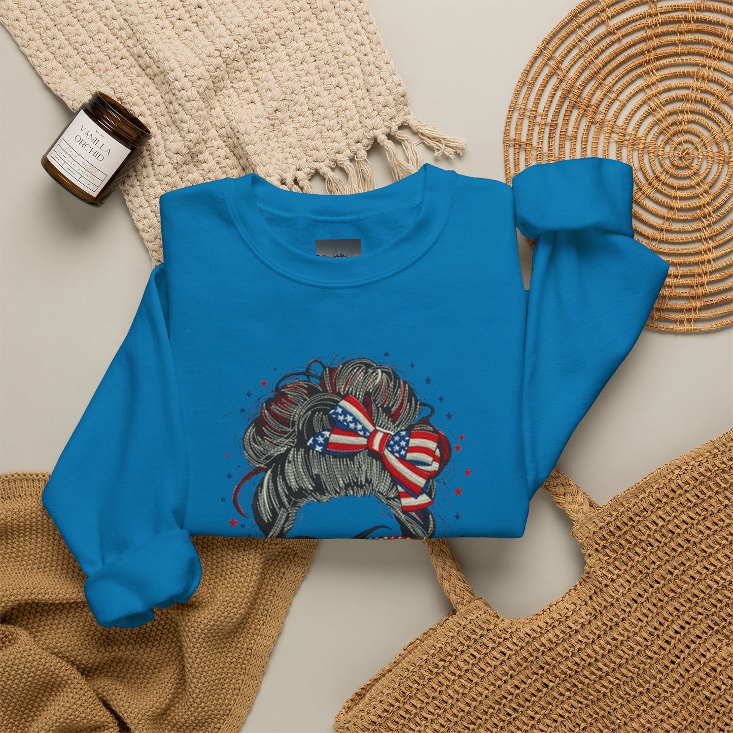 #250 "All American Girl" Patriotic Messy Bun Sweatshirt