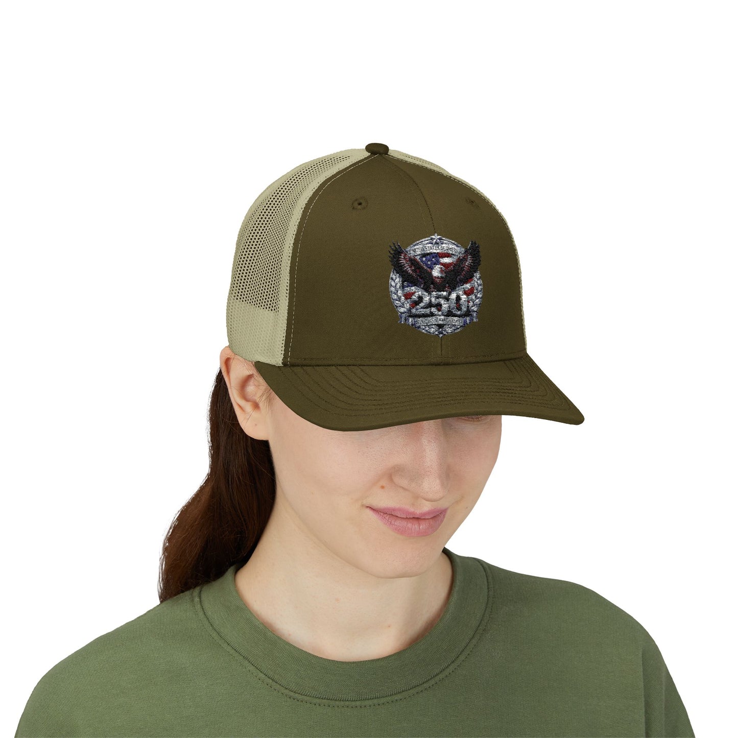 #250 Patriotic Bald Eagle 250 United States Emblem Snapback Trucker Cap