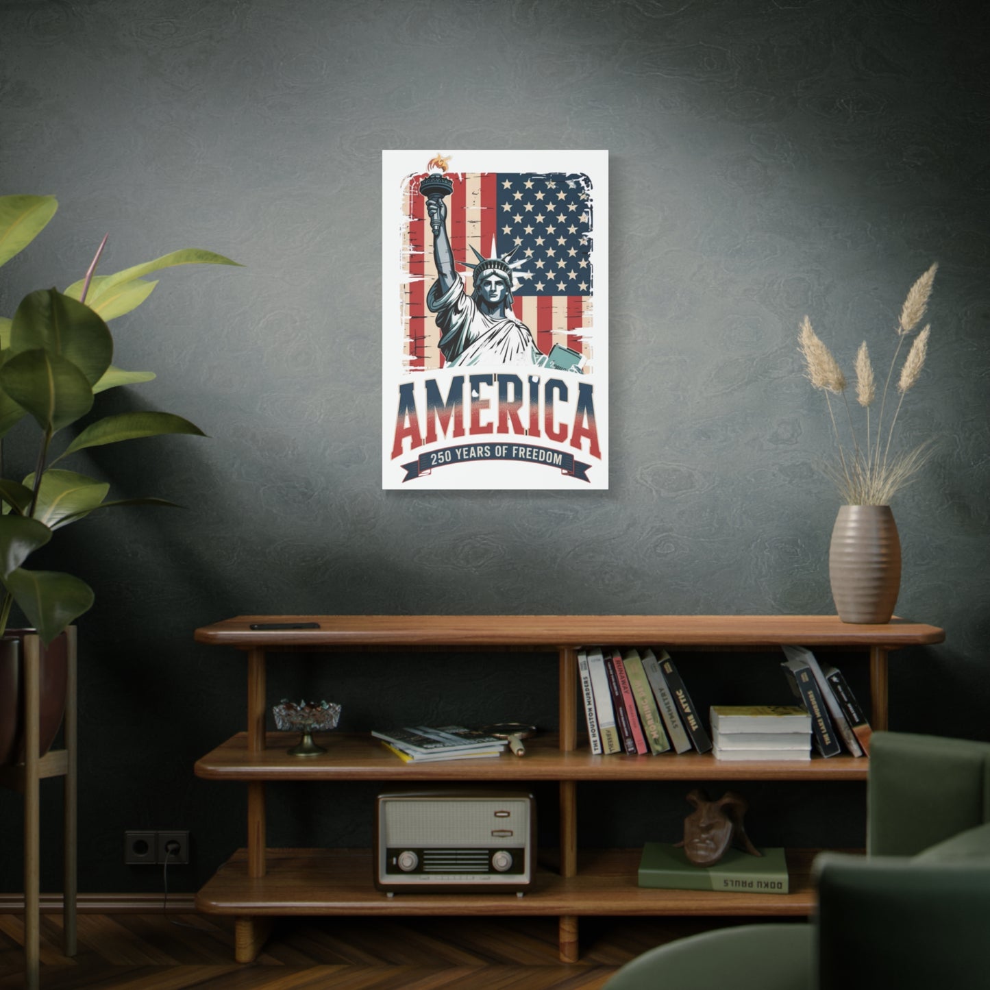 #250 Statue of Liberty American Flag 'America' Patriotic Independence Day Matte Canvas Wall Art