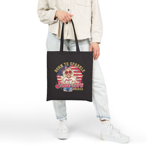 #250 "Born to Sparkle Since 1776" Patriotic Canvas Tote Bag
