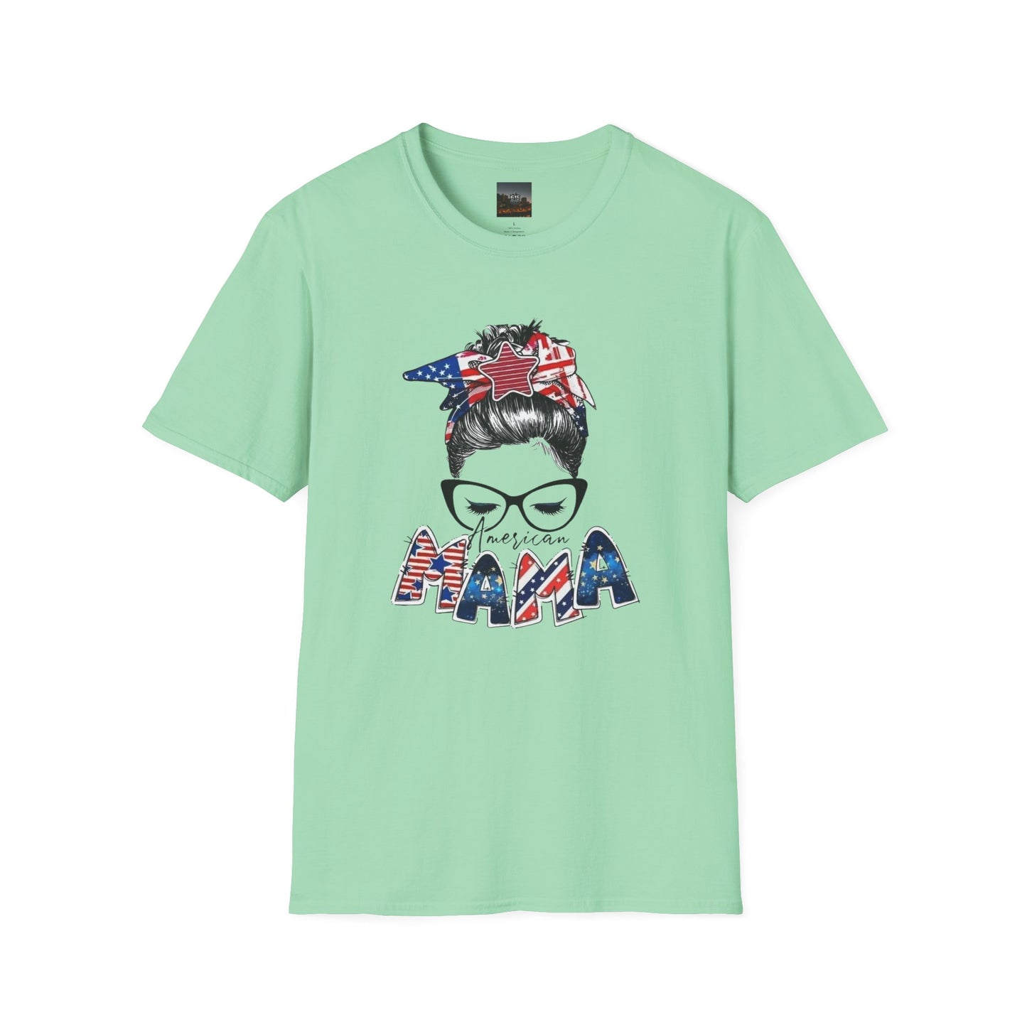 Mama USA Flag Messy Bun T-Shirt