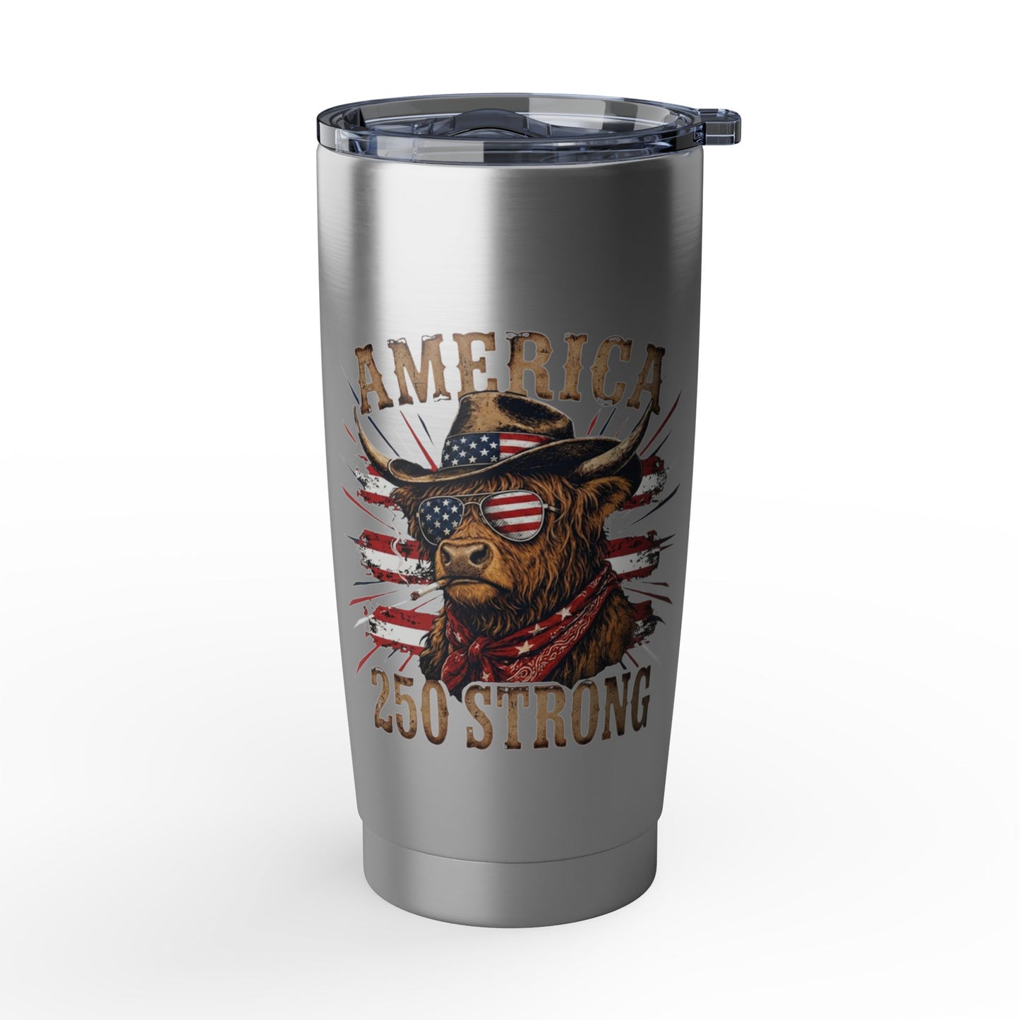 #250 America 250 Strong Patriotic Bull with American Flag 20oz Stainless Travel Tumbler 'Vagabond'