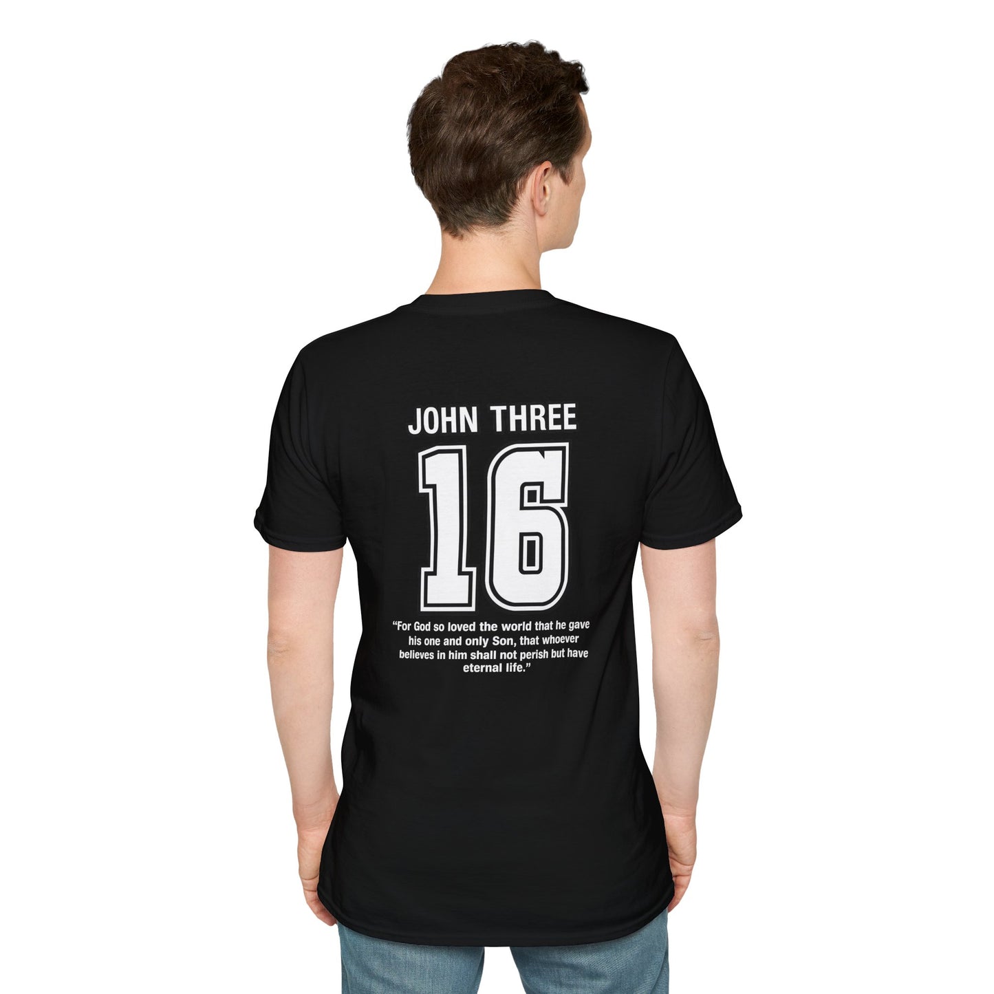 John Three 16 Chest and Back Jersey Print with Scripture Tee