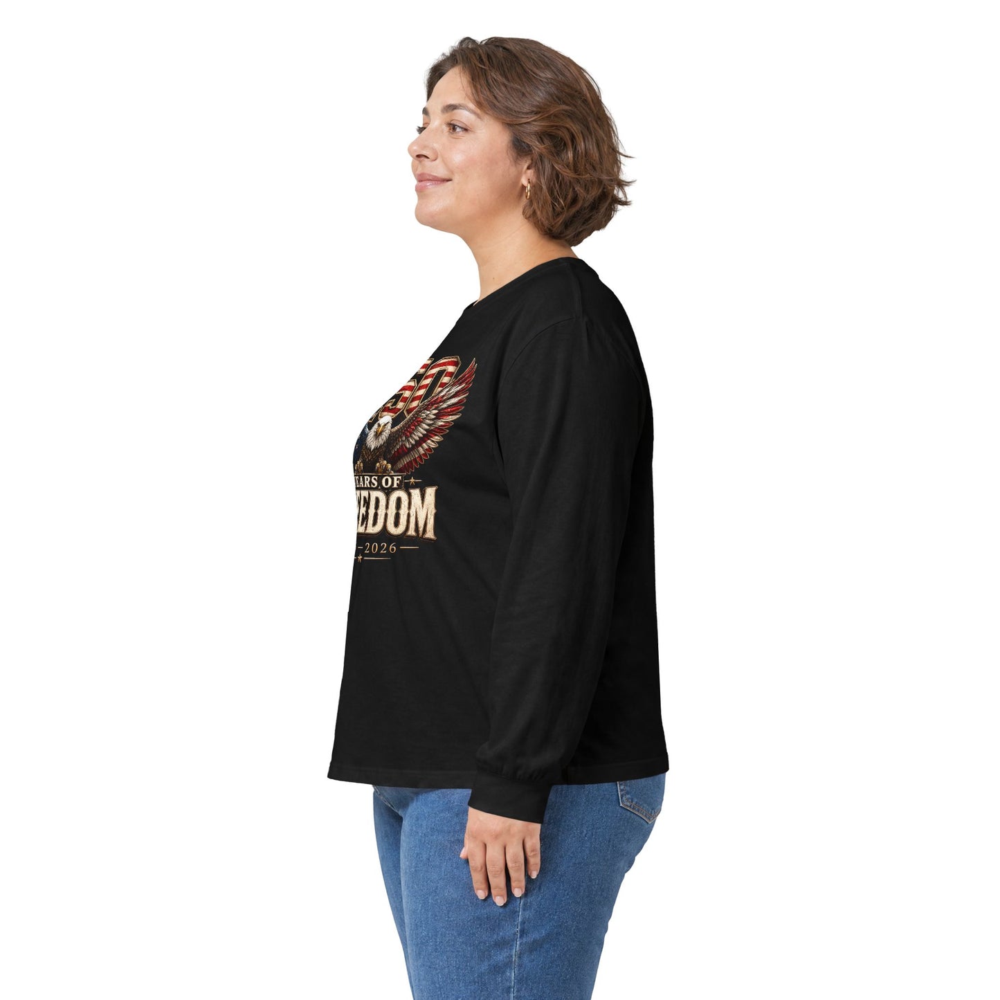 #250 250 Years of Freedom Eagle Patriotic American Flag Anniversary (1776–2026) Long Sleeve Tee