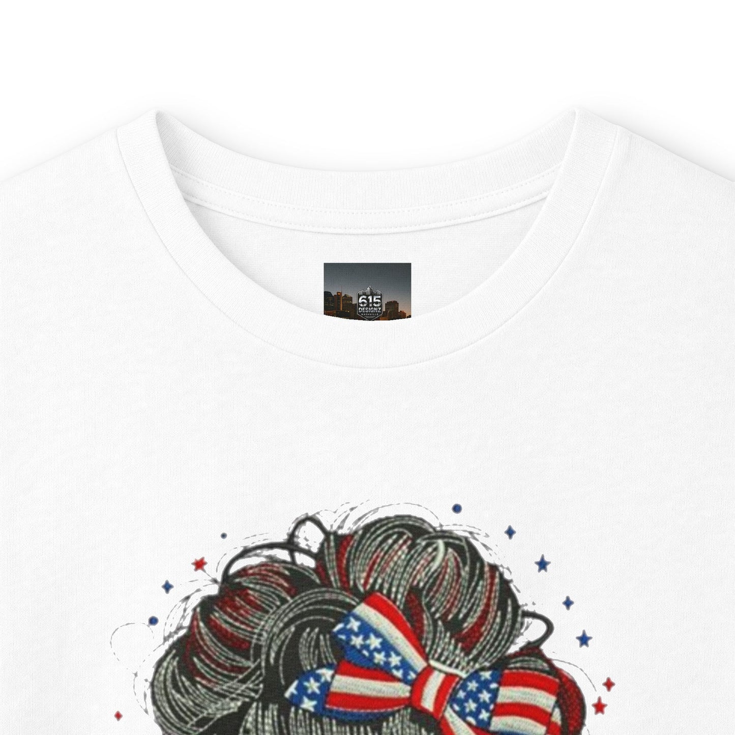 #250 "All American Girl" Patriotic Messy Bun Long Sleeve Tee