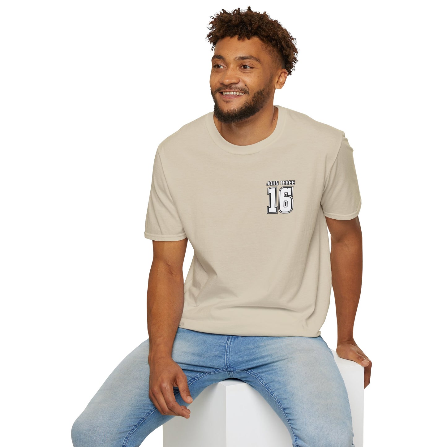 John Three 16 Chest and Back Jersey Print with Scripture Tee