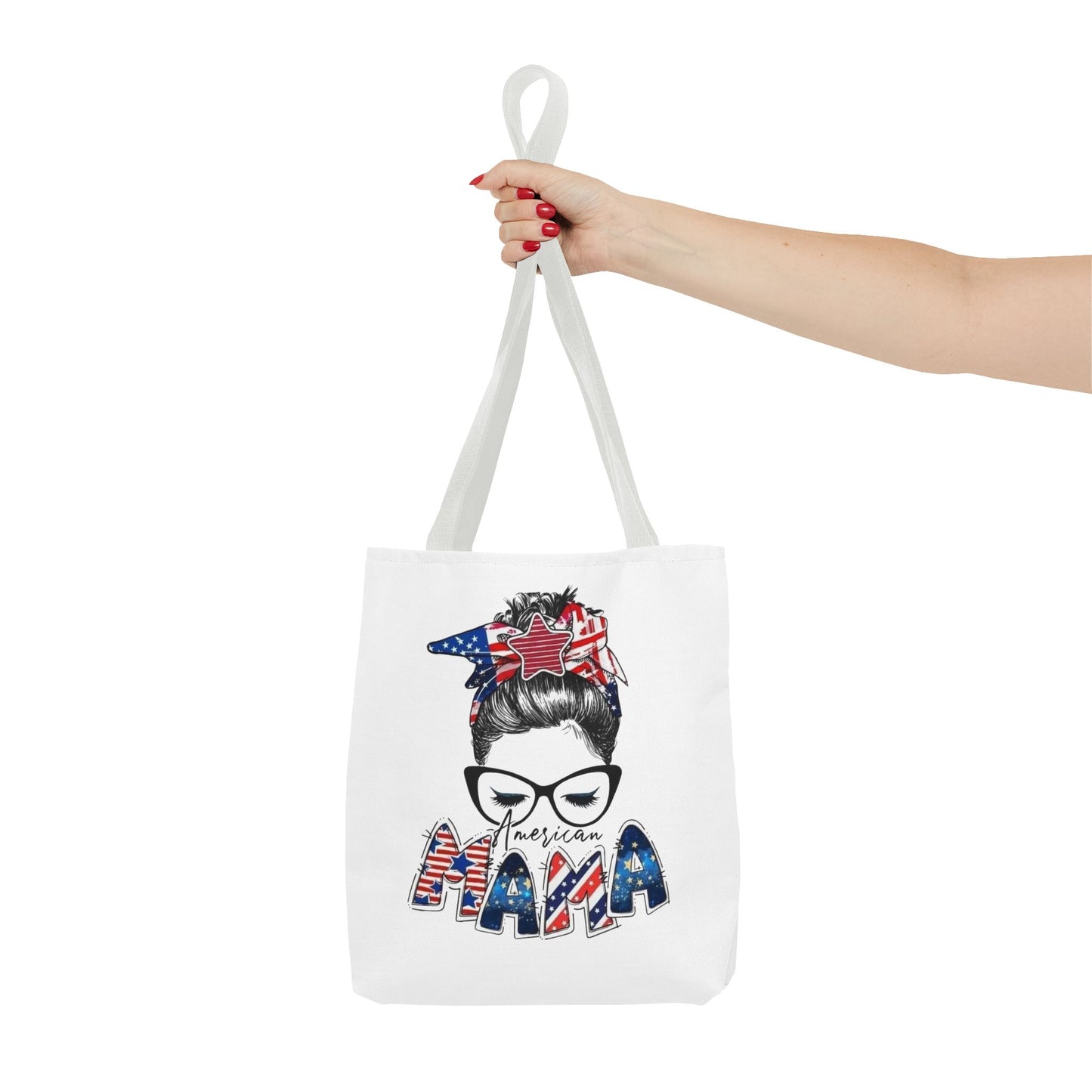 #250 Mama USA Flag Messy Bun Tote Bag