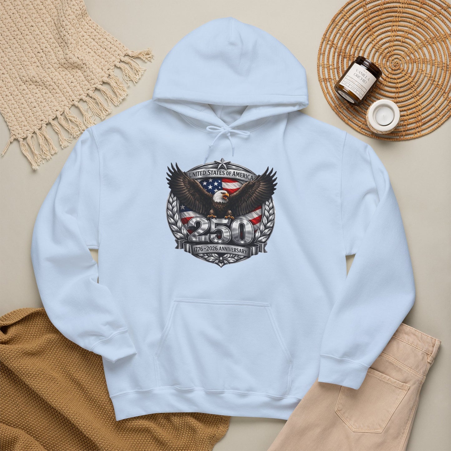 #250 Patriotic Bald Eagle 250 United States Emblem Hoodie
