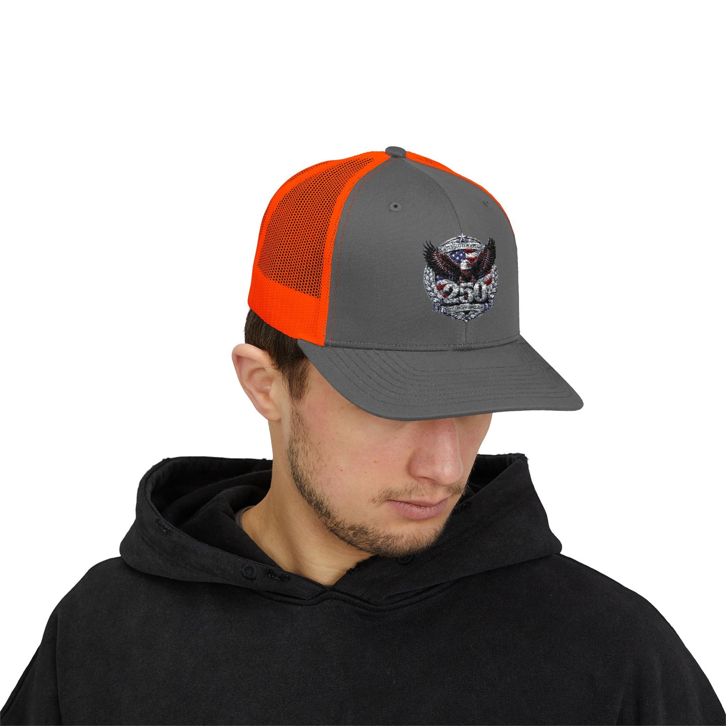 #250 Patriotic Bald Eagle 250 United States Emblem Snapback Trucker Cap