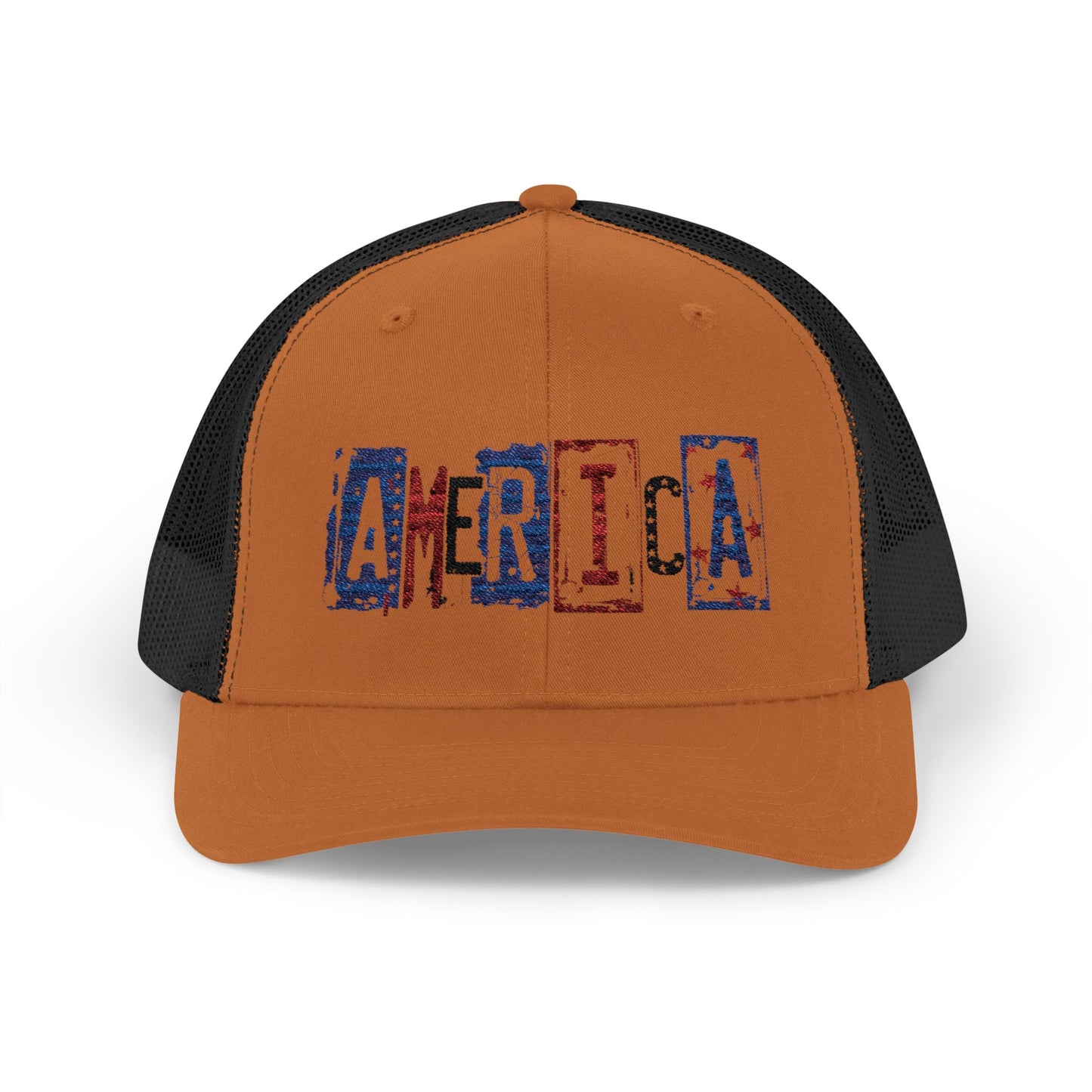 #250 America Retro Block Text Patriotic Snapback Trucker Cap