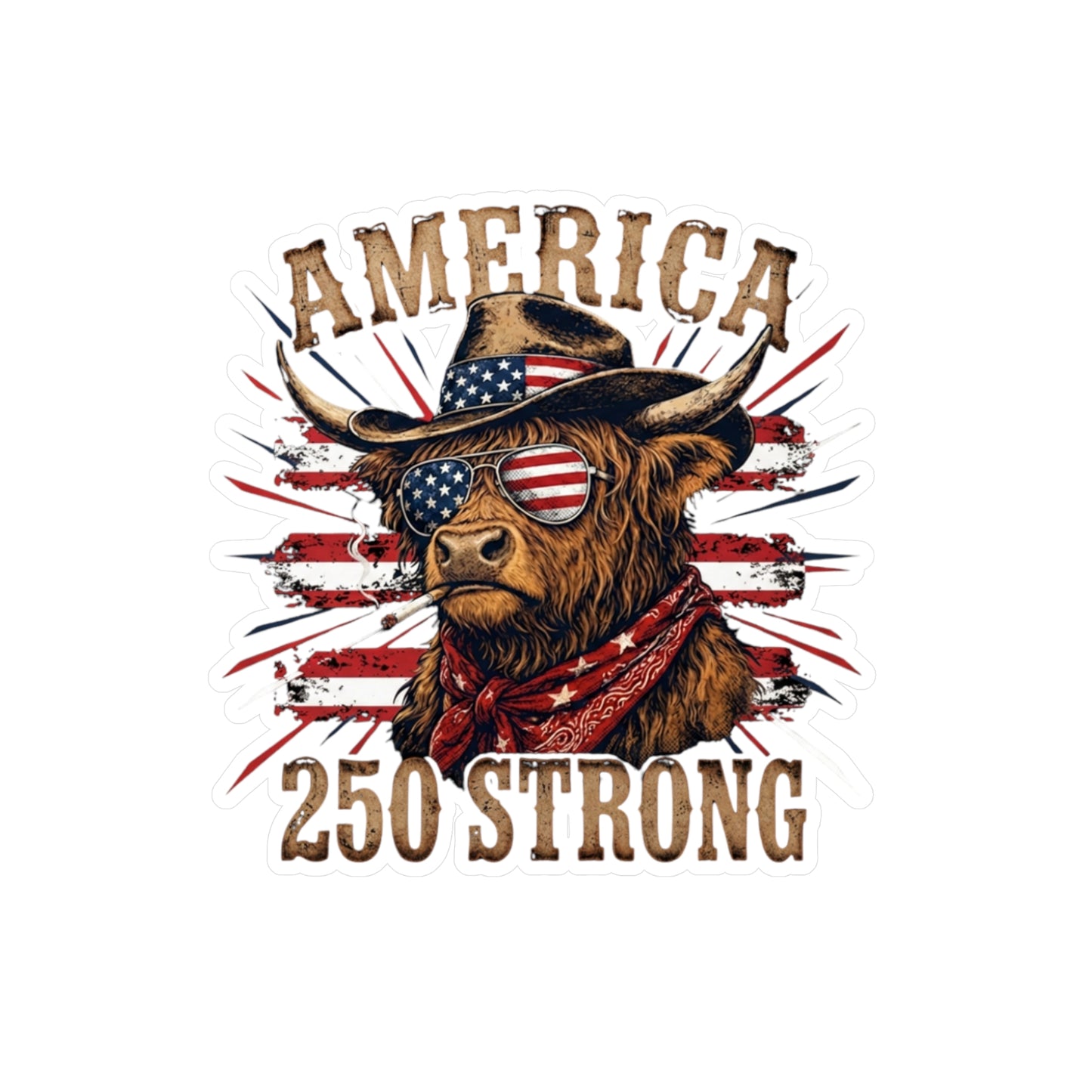 #250 America 250 Strong Patriotic Bull with American Flag Vinyl Sticker Kiss-Cut Decal (Fourth of July)