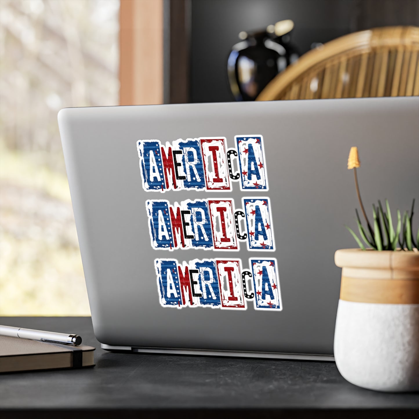 #250 America Retro Block Text Patriotic Kiss-Cut Vinyl Decal – Red White & Blue Sticker