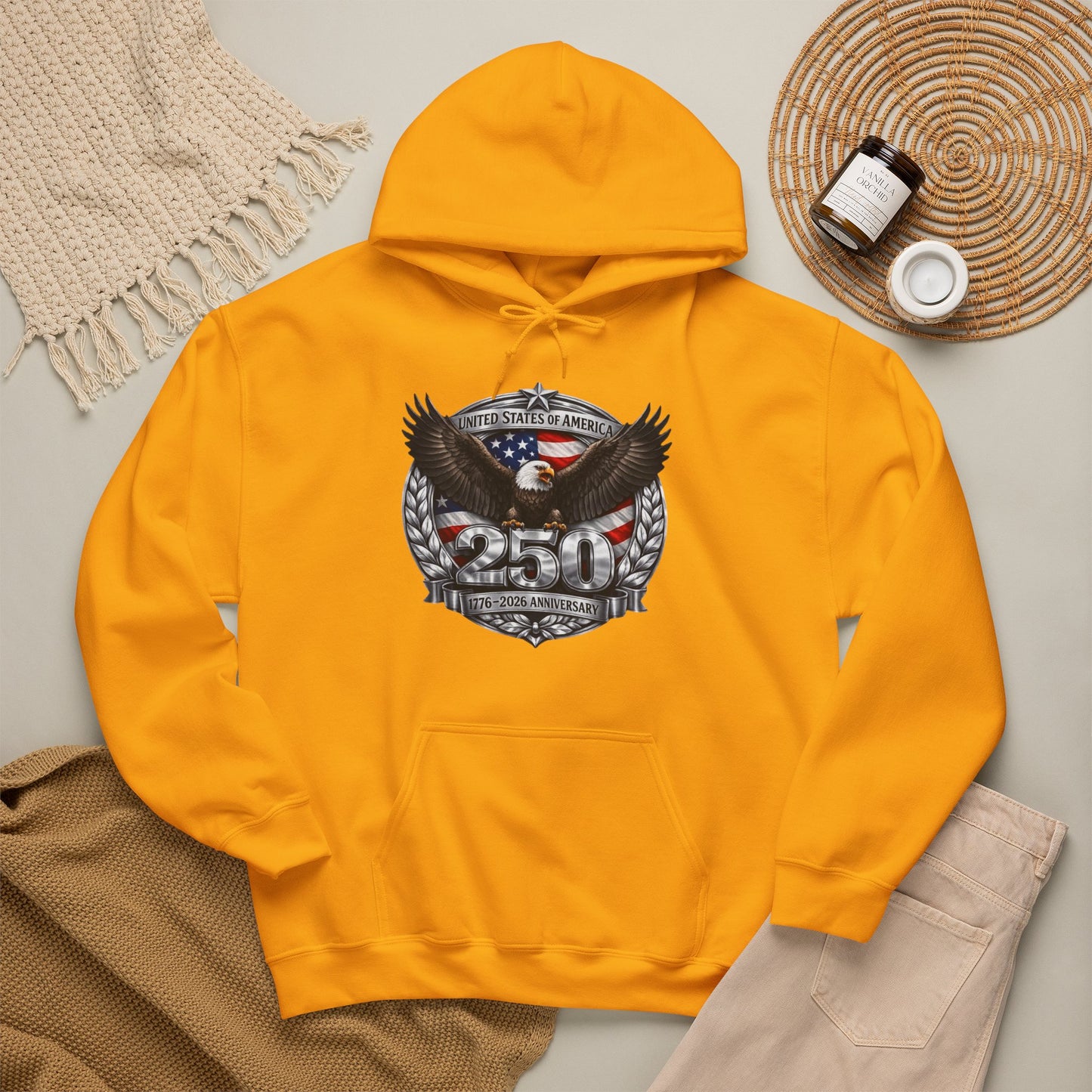 #250 Patriotic Bald Eagle 250 United States Emblem Hoodie