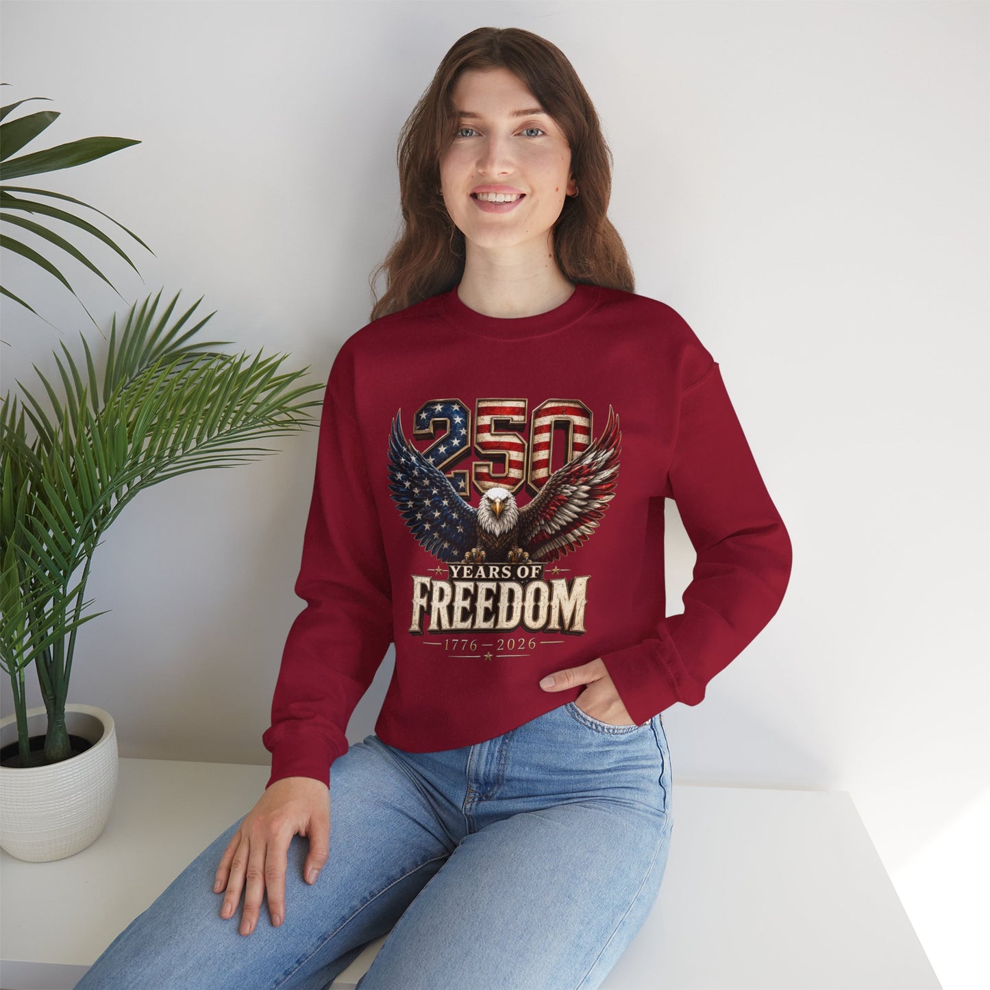 #250 250 Years of Freedom Eagle Patriotic American Flag Anniversary (1776–2026) Crewneck Sweatshirt