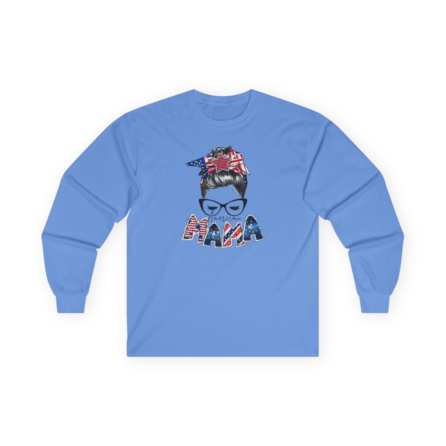 #250 Mama USA Flag Messy Bunn Long Sleeve Tee