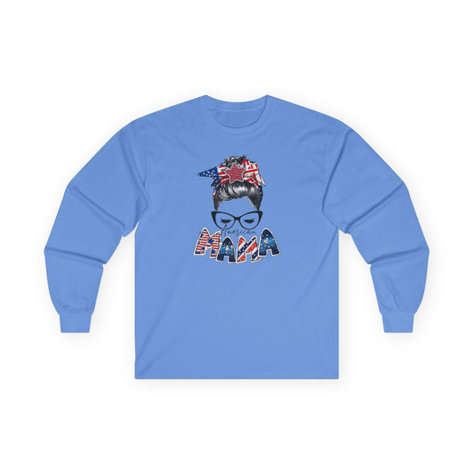 #250 Mama USA Flag Messy Bunn Long Sleeve Tee