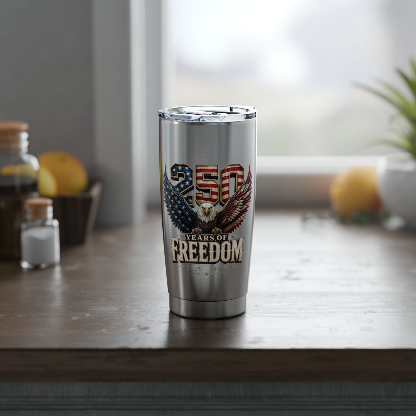 #250 250 Years of Freedom Eagle Patriotic American Flag Anniversary (1776–2026) Vagabond 20oz Tumbler Stainless Travel Cup
