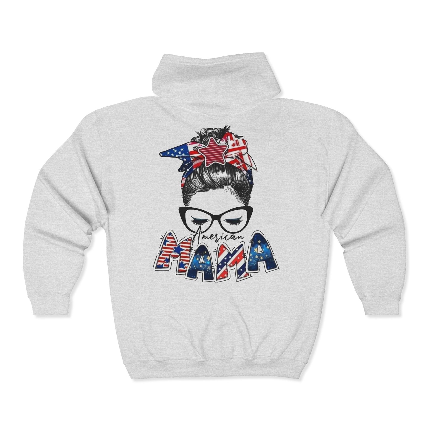 #250 Mama USA Flag Messy Bun Zip Hoodie