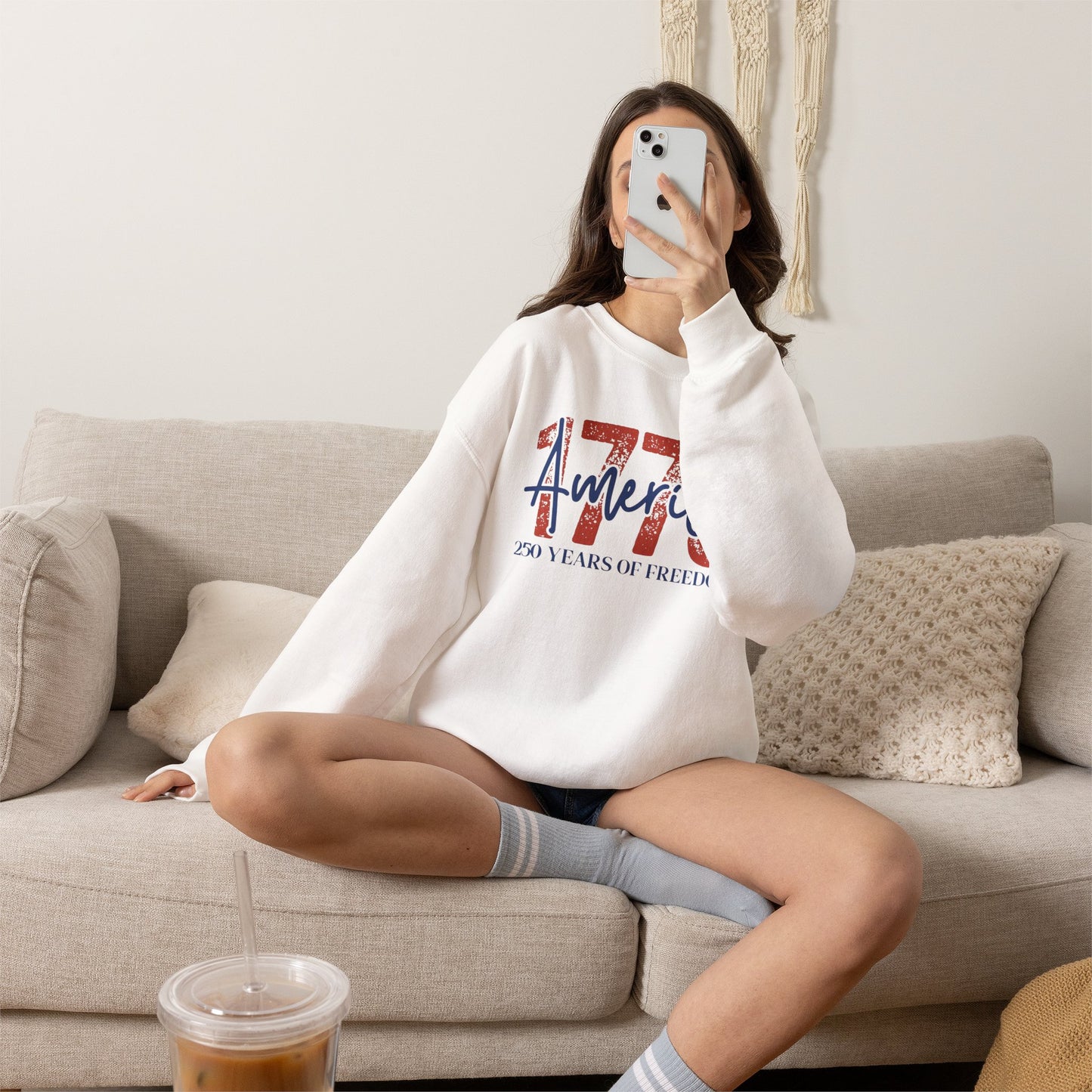 #250 1776 America: 250 Years of Freedom' Patriotic Independence Day Crewneck Sweatshirt