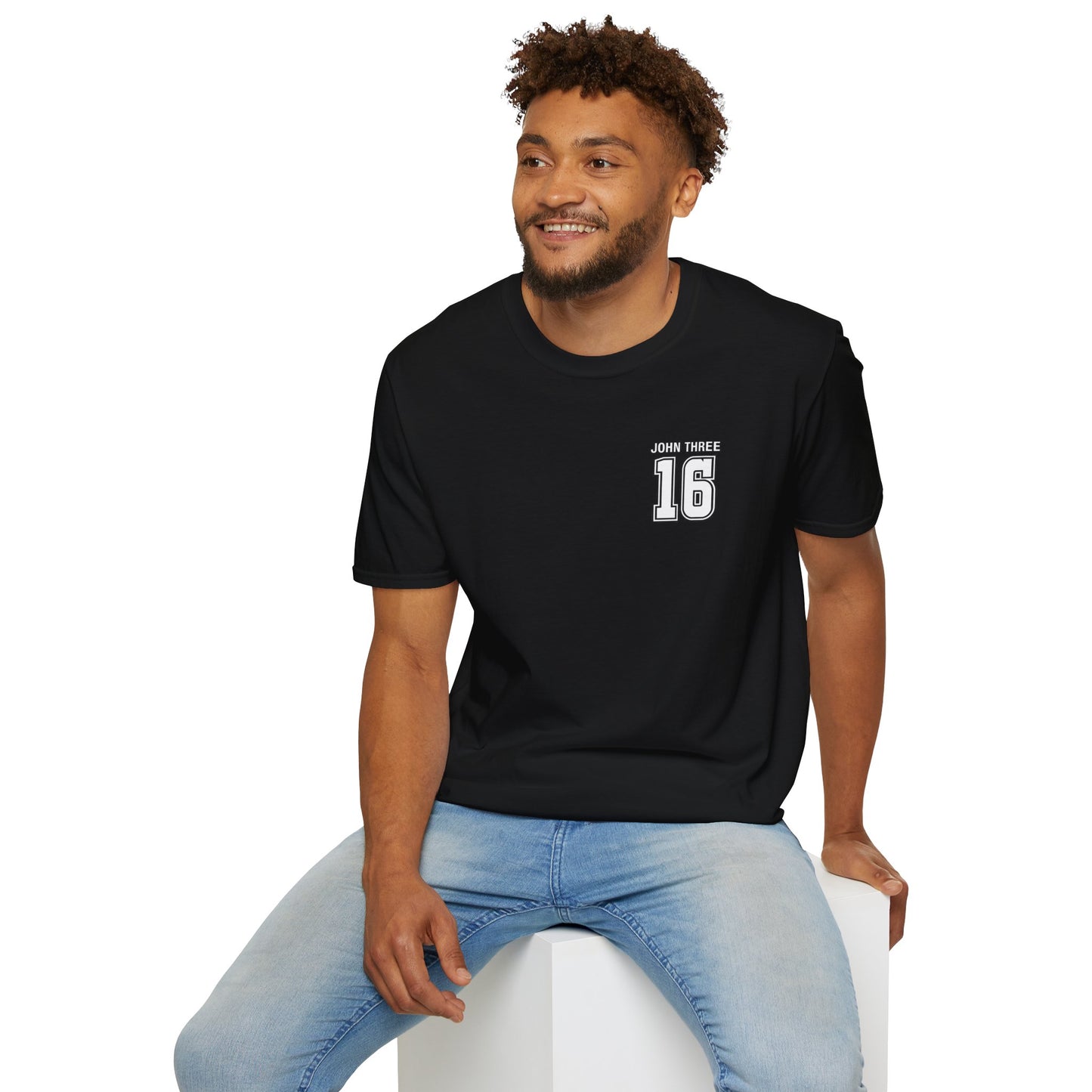 John Three 16 Chest and Back Jersey Print with Scripture Tee