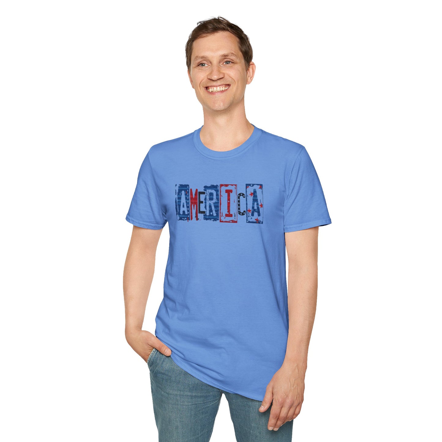 #250 America Retro Block Text Patriotic T-Shirt