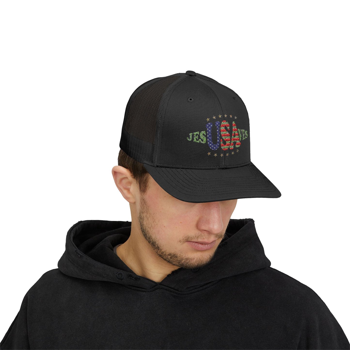 JesUSAves Patriotic Snapback Trucker Cap American Flag Christian Faith
