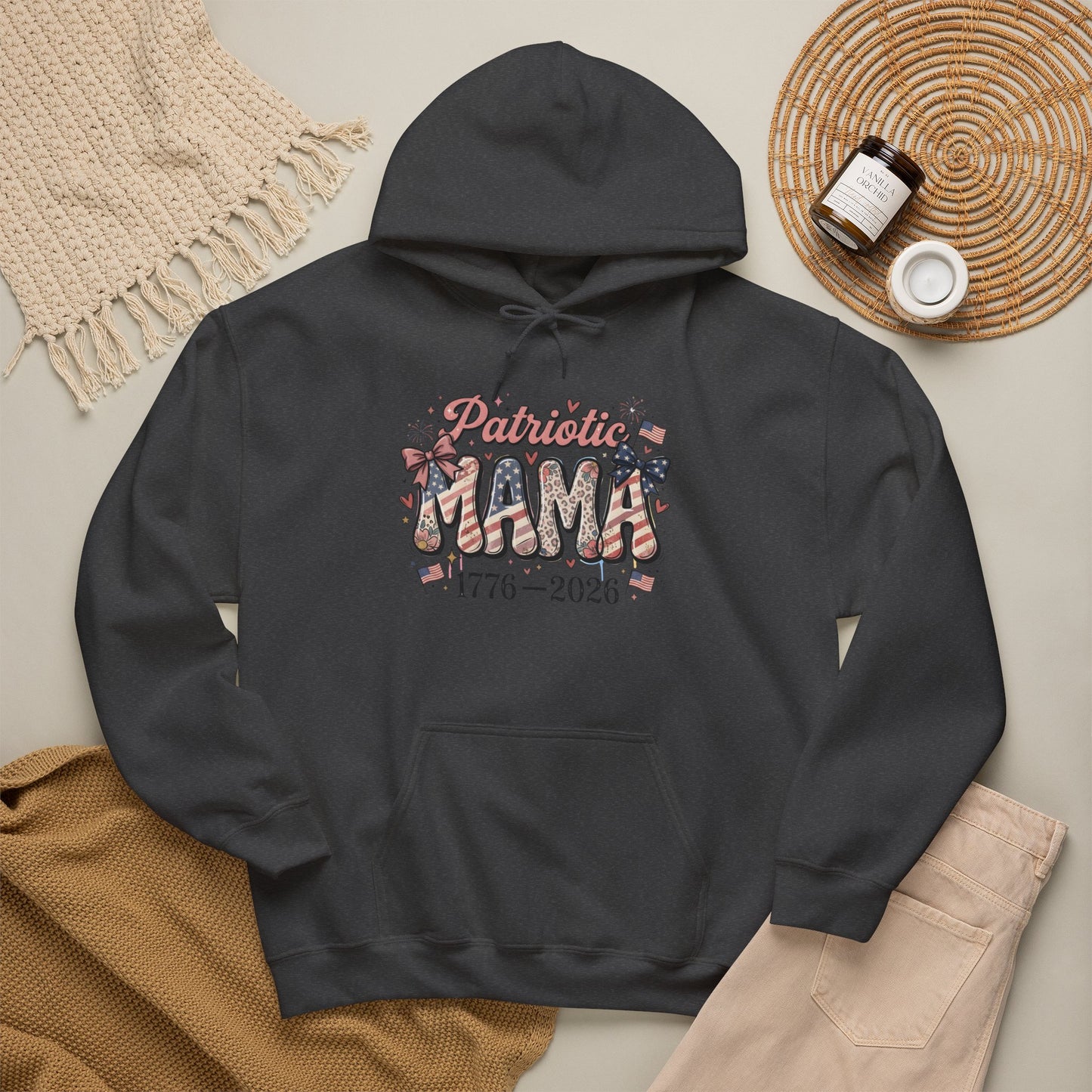 #250 Patriotic Mama 1776–2026 American Flag Hoodie