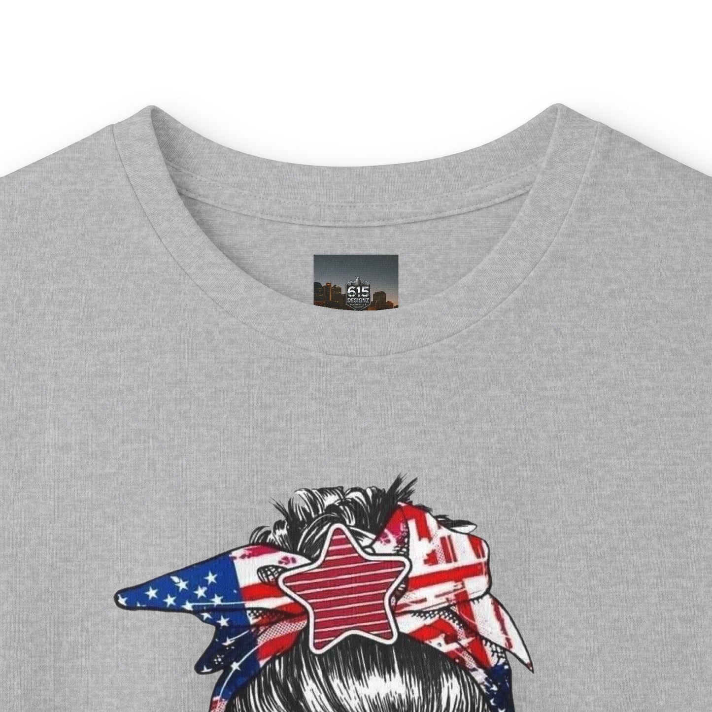 #250 Mama USA Flag Messy Bunn Long Sleeve Tee