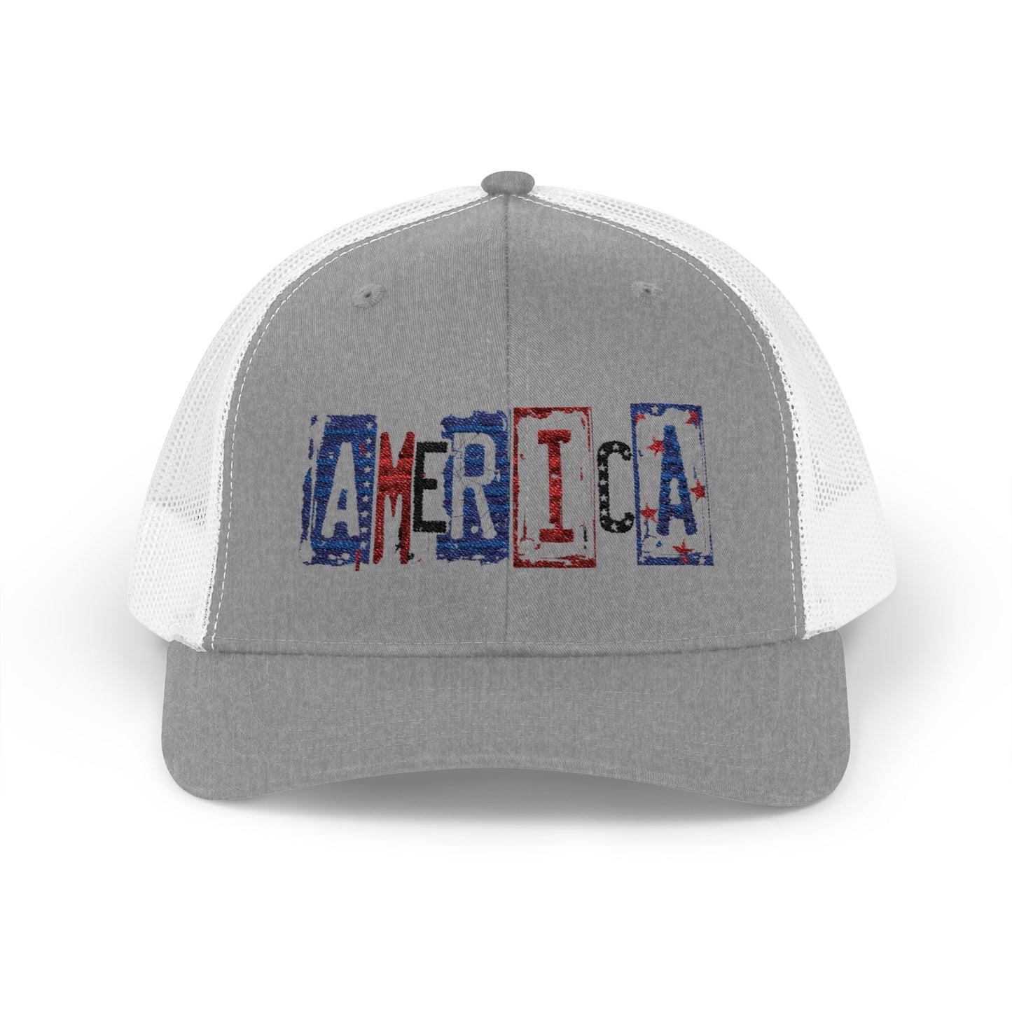 #250 America Retro Block Text Patriotic Snapback Trucker Cap