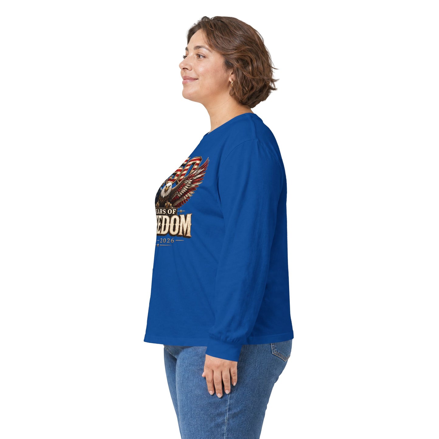 #250 250 Years of Freedom Eagle Patriotic American Flag Anniversary (1776–2026) Long Sleeve Tee