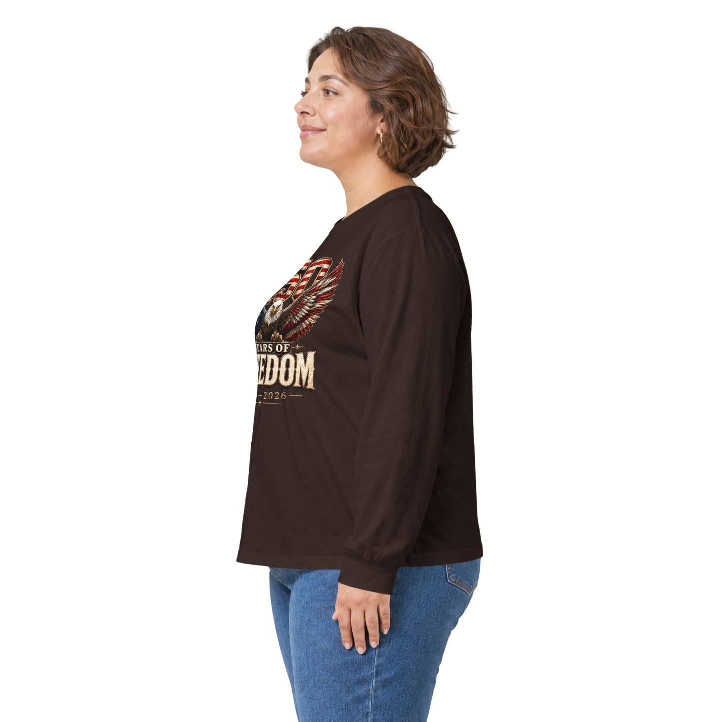 #250 250 Years of Freedom Eagle Patriotic American Flag Anniversary (1776–2026) Long Sleeve Tee