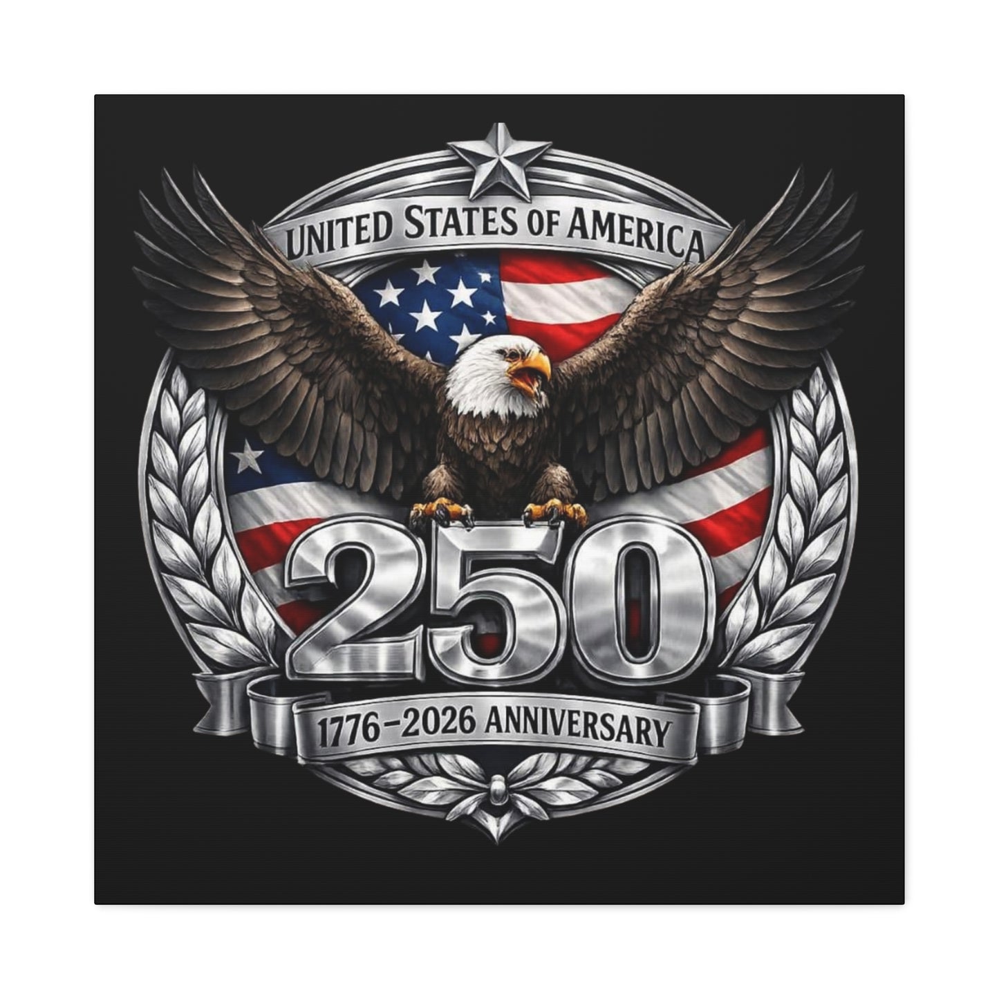#250 Patriotic Bald Eagle 250 United States Emblem Matte Canvas Wall Art