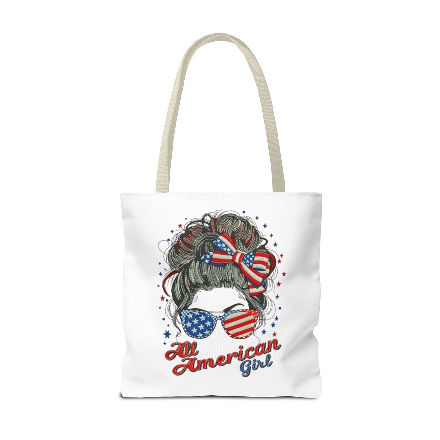 #250 "All American Girl" Patriotic Messy Bun Tote Bag