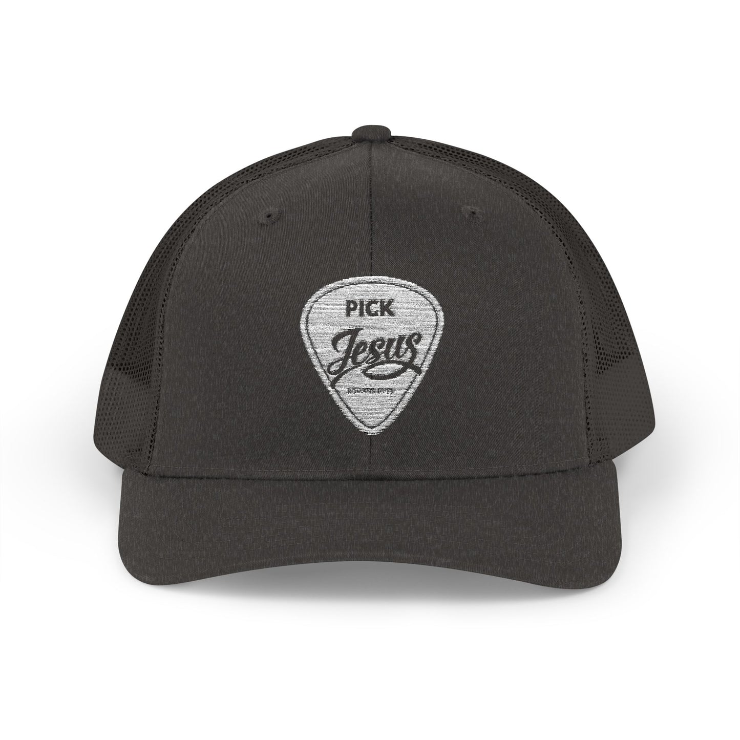 Pick Jesus Guitar Pick Snapback Trucker Cap Christian Guitar Pick Design (Romans 10:13)