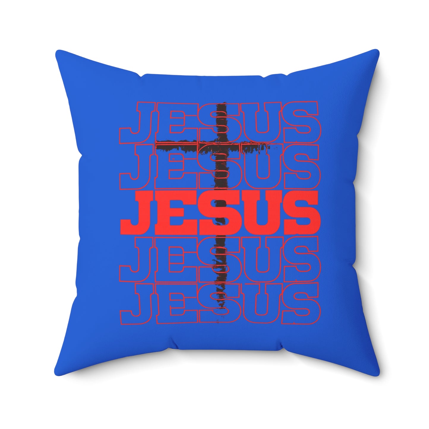 Jesus Cross Red Text Black Cross Graphic - Decorative Throw Pillow for Christian Home Decor