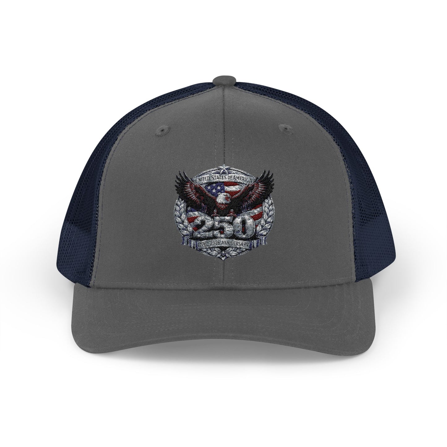 #250 Patriotic Bald Eagle 250 United States Emblem Snapback Trucker Cap
