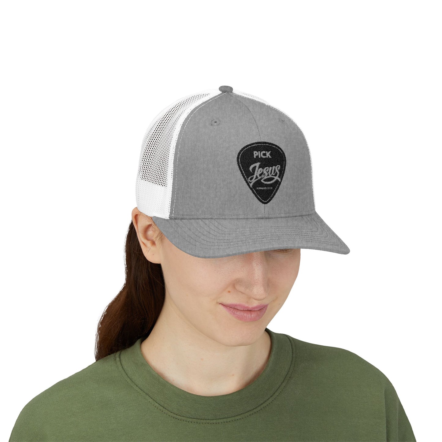 Pick Jesus Guitar Pick Trucker Cap Christian Guitar Pick Design (Romans 10:13)