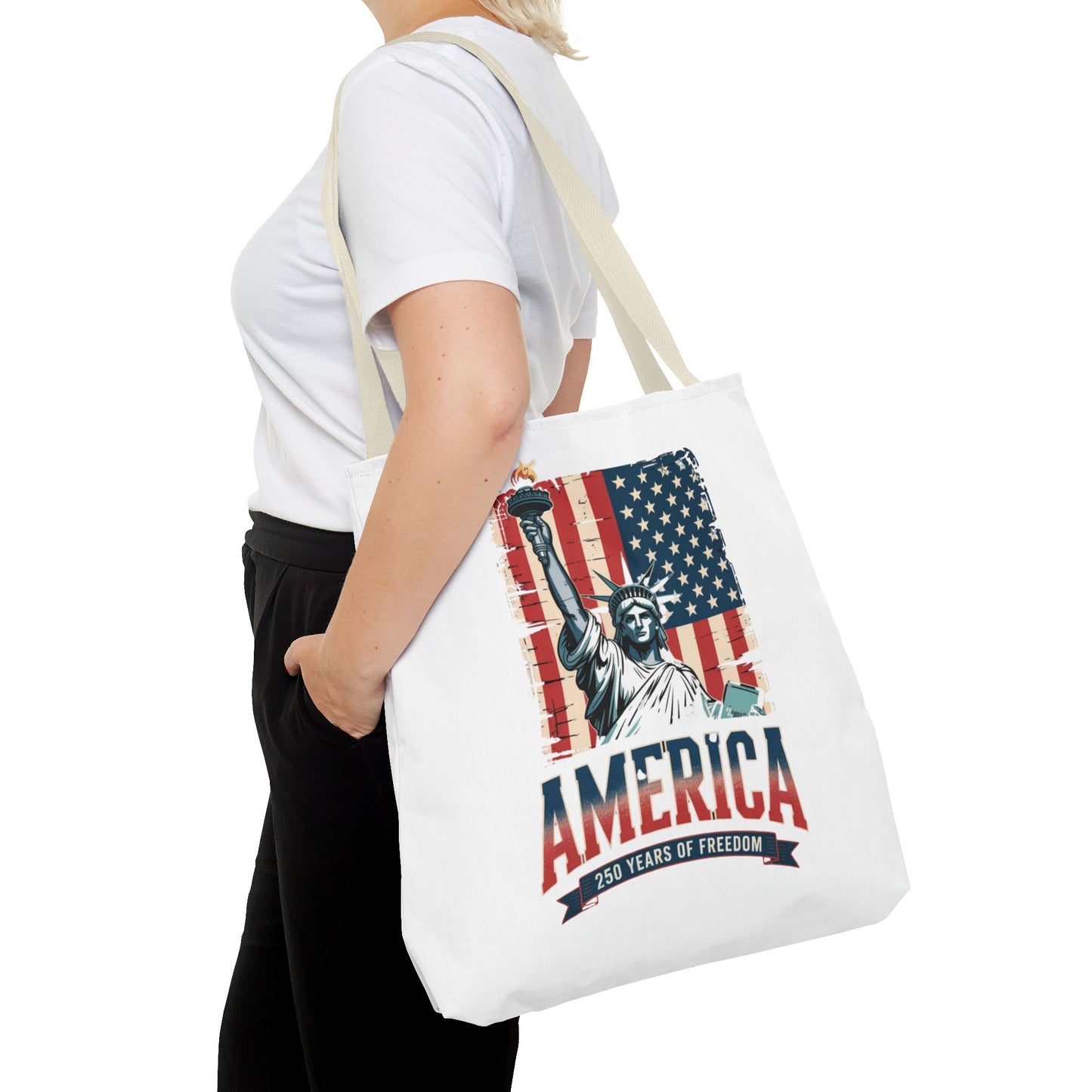 #250 Statue of Liberty American Flag 'America' Patriotic Independence Day Tote Bag