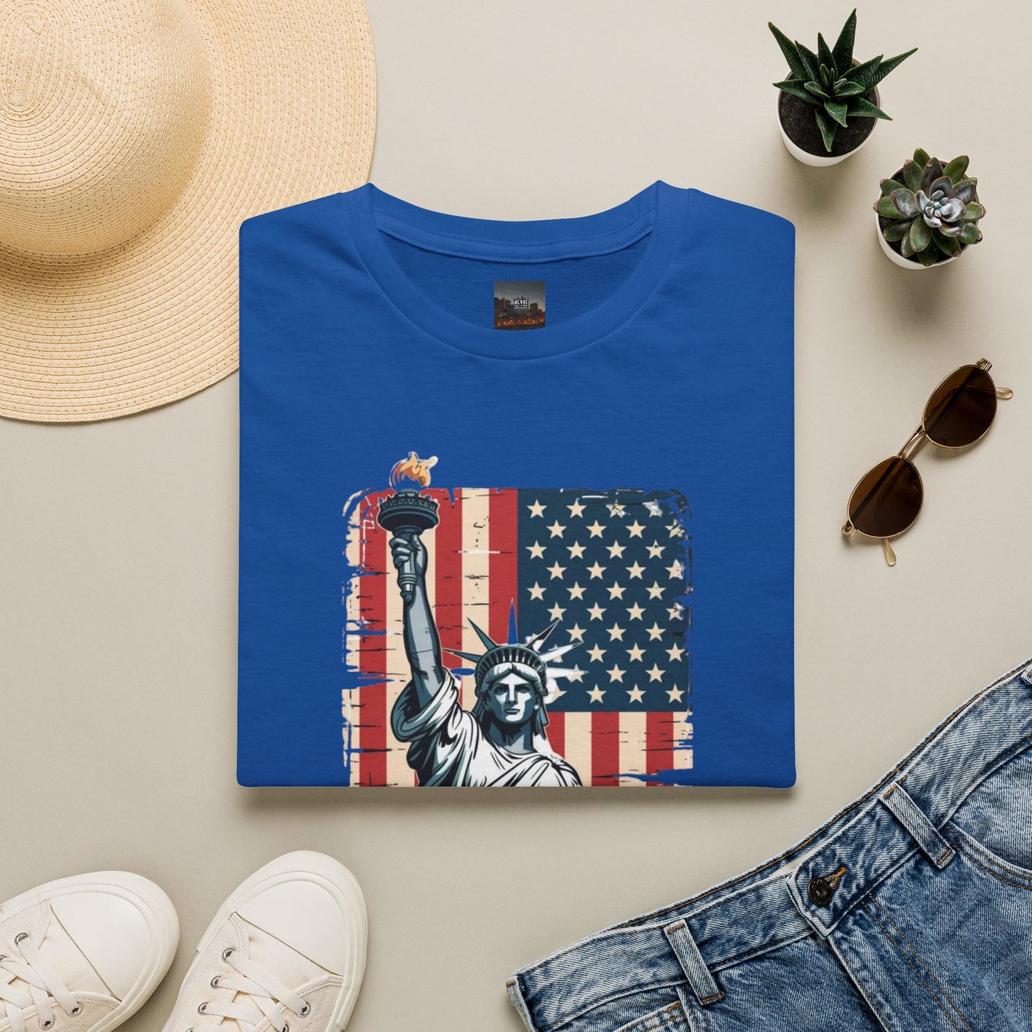 #250 Statue of Liberty American Flag 'America' Patriotic Independence Day T‑Shirt