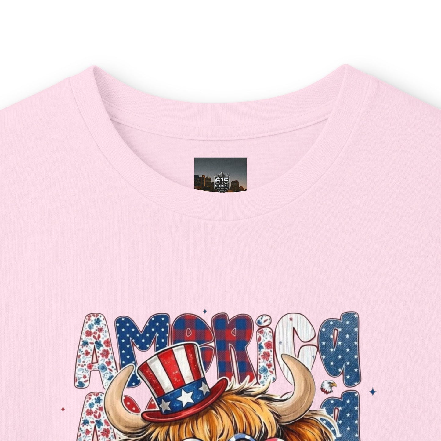 #250 American Flag Bubblegum Patriotic Highland Cow Long Sleeve Tee