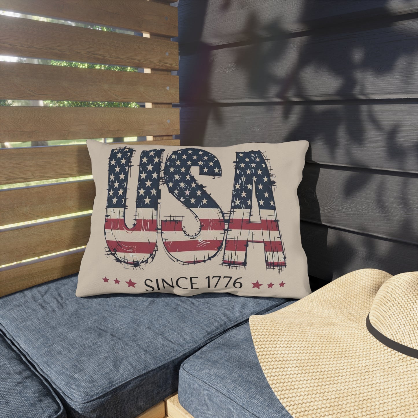 #250 USA Flag "USA Since 1776" Patriotic Outdoor Throw Pillow