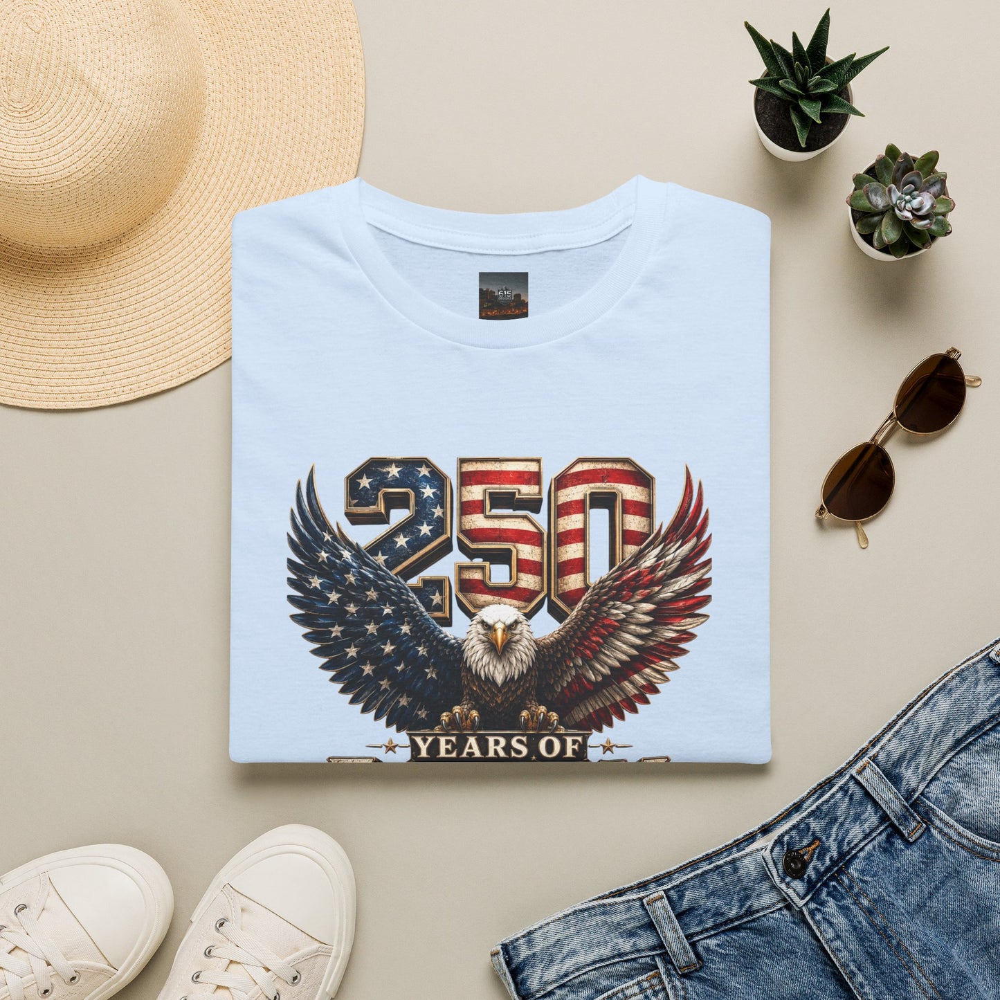 #250 250 Years of Freedom Eagle Patriotic American Flag Anniversary (1776–2026) T-Shirt