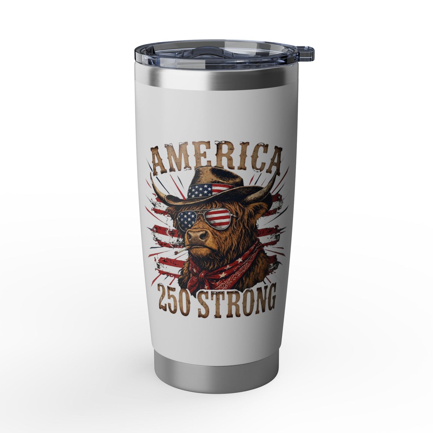 #250 America 250 Strong Patriotic Bull with American Flag 20oz Stainless Travel Tumbler 'Vagabond'
